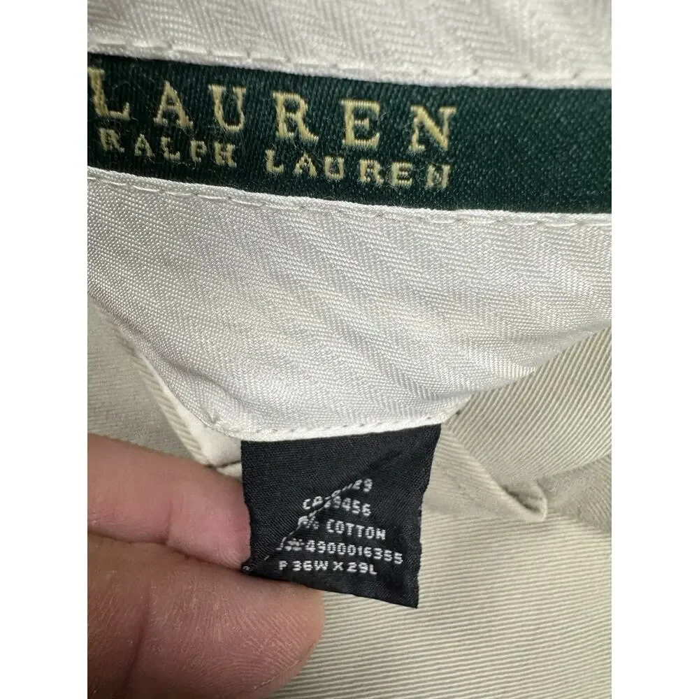 Lauren Ralph Lauren Pleated Chino Pants Khaki Beige Men’s 36x29 100% Cotton